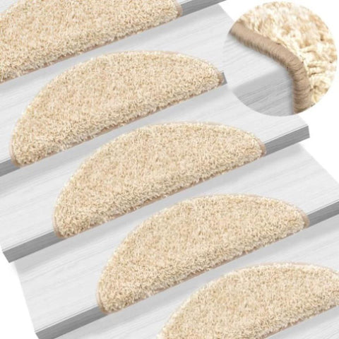 Stair Mats 15 pcs 56x17x3 cm Cream Half Round 133896