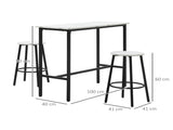 Three-Piece Marble-Effect Bar Table Set - White/Black T3398P329533