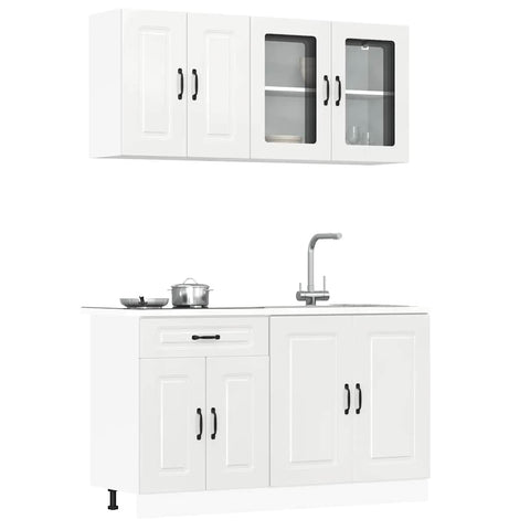 ZNTS 4 Piece Kitchen Cabinet Set Kalmar High Gloss White Engineered Wood 3314853