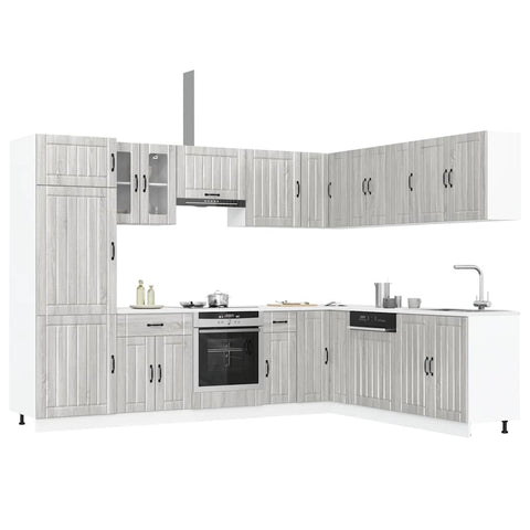 ZNTS 14 Piece Kitchen Cabinet Set Lucca Grey Sonoma Engineered Wood 3314987