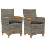 Garden Chairs with Cushions 2 pcs Grey Poly Rattan&Solid Wood 368721