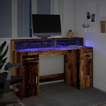 Desk with LED Lights Old Wood 140x55x91 cm Engineered Wood 3309427