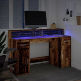 Desk with LED Lights Old Wood 140x55x91 cm Engineered Wood 3309427