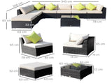 8 Pieces PE Rattan Corner Sofa with Thick Cushions, Aluminium Outdoor Rattan Garden Furniture T3398P318644