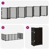 Dog Gate with Door Foldable 12 Panels Black 600 cm Poplar Wood 3155713