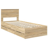 Bed Frame with Drawer Sonoma Oak 75 x 190 cm Engineer Wood 3408035