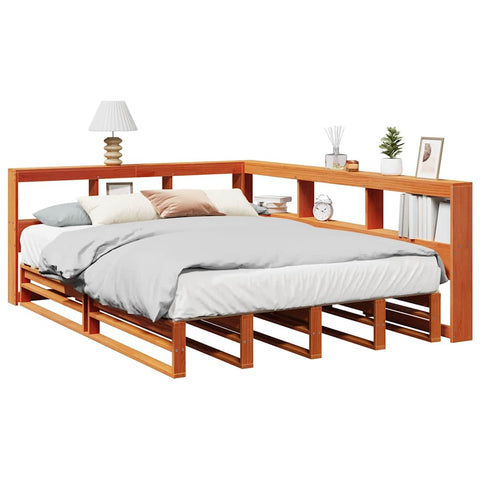 ZNTS Bookcase Bed without Mattress Wax Brown 135x190cm Solid Wood Pine 3324516