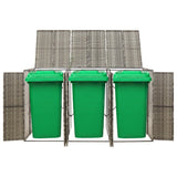 Triple Wheelie Bin Shed Grey 207x80x117 cm Poly Rattan 319866