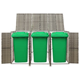 Triple Wheelie Bin Shed Grey 207x80x117 cm Poly Rattan 319866