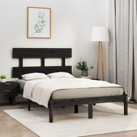 ZNTS Bed Frame without Mattress Black 120x200 cm Solid Wood 3104672