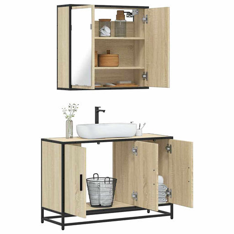 ZNTS 2 Piece Bathroom Furniture Set Sonoma Oak Engineered Wood 3300891