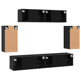 TV Cabinet Set Wall-mounted 6 pcs Black Oak Engineered Wood 3393433