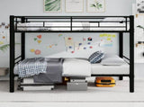 Black thickened reinforced metal high-low bed with simple wrought iron upper and lower bunk beds for W3987P434163