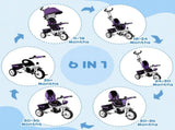 6 in 1 Kids Trike Push Bike w/ Push Handle, Canopy, 5-point Safety Belt, Storage, Footrest, Brake, T3398P348142
