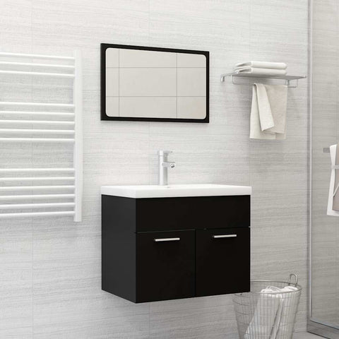 2 Piece Bathroom Furniture Set Black Engineered Wood 804783