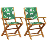 Garden Chairs 2 pcs Leaf Pattern Solid Wood Acacia and Fabric 367673