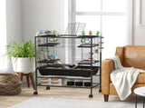 Large Hamster Cage, Gerbil Cage with Tubes, Storage Shelf, Ramps, Platforms, Running Wheel - Black T3398P350098