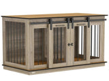 Dog Crate Furniture for Large Dogs, Double Dog Cage for Small Dogs, with Sliding Doors - Oak Tone T3398P376406