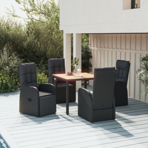 ZNTS 5 Piece Garden Dining Set Black Poly Rattan&Solid Wood Acacia 3157635