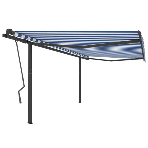 ZNTS Manual Retractable Awning with Posts 4x3.5 m Blue and White 3070216