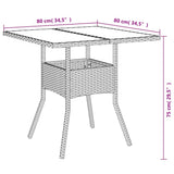 Garden Table with Glass Top Brown 80x80x75 cm Poly Rattan 365524