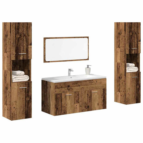 ZNTS 4 Piece Bathroom Furniture Set Old Wood Engineered Wood 3328595