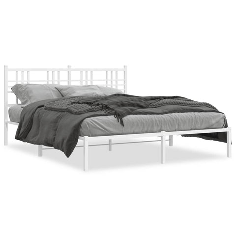 ZNTS Metal Bed Frame with Headboard White 160x200 cm 376376