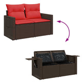 11 Piece Garden Sofa Set with Cushions Brown Poly Rattan Acacia 3326555
