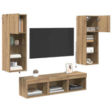 TV Wall Units Wall-mounted 5 pcs Black Oak Engineered Wood 3402924