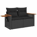 ZNTS 8 Piece Garden Sofa Set with Cushions Black Poly Rattan Acacia 3327625