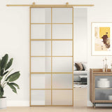 Sliding Door Gold 90x205 cm Frosted ESG Glass and Aluminium 155170