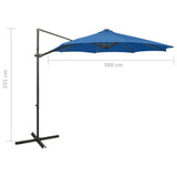 ZNTS Cantilever Garden Parasol with Pole and LED Lights Azure Blue 300 cm 312341