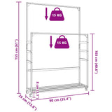 ZNTS Clothes Rack with Shelves and Wheels 90x35x155 cm Bamboo 4008916