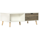 Coffee Table, Modern Tea Table with Open Storage Shelves, Two Drawers and Solid Wood Legs, Coffee T3398P342433