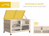 Rabbit Hutch Indoor with Wheels, Wooden Guinea Pig House Hamster Cage, 2 Layers Bunny Cage with T3398P548512