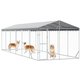 Outdoor Dog Kennel with Roof Silver 3x9x2.5 m Galvanised Steel 3190490