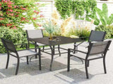 94 x 94 cm Garden Table with Parasol Hole, Outdoor Dining Garden Table for Four with Slatted Metal T3398P317602