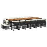 17 Piece Garden Dining Set with Cushions Black Poly Rattan 3210831