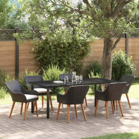 Garden Dining Set with Cushion 7 pcs Black Poly Rattan 3261675