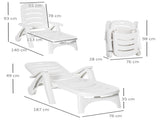 Outdoor Folding Sun Lounger Recliner on Wheels w/ 5-Position Backrest, White T3398P319912