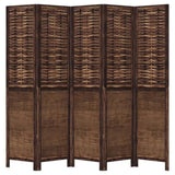 Room Divider 5 Panels Dark Brown Solid Wood Paulownia 358710