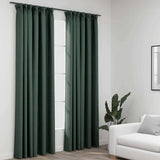 Linen-Look Blackout Curtains with Hooks 2 pcs Green 140x245 cm 321190