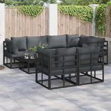 Garden Sofa Set with Cushion 7 pcs Black Steel 3378951