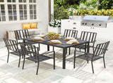 Seven-Piece Minimal Metal Garden Dining Set, with Parasol Hole - Black T3398P319949
