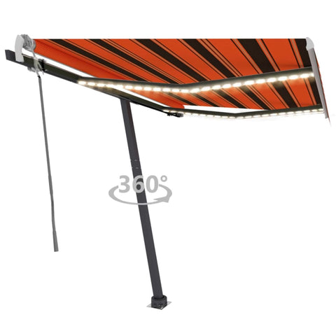 ZNTS Manual Retractable Awning with LED 300x250 cm Orange and Brown 3069705