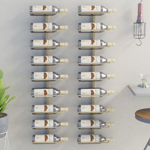 ZNTS Wall-mounted Wine Rack for 9 Bottles 2 pcs Gold Iron 340903