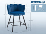 Set of Two Velvet-Feel Lotus Bar Stools - Dark Blue T3398P423883
