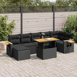 ZNTS 8 Piece Garden Sofa Set with Cushions Black Poly Rattan Acacia 3327625