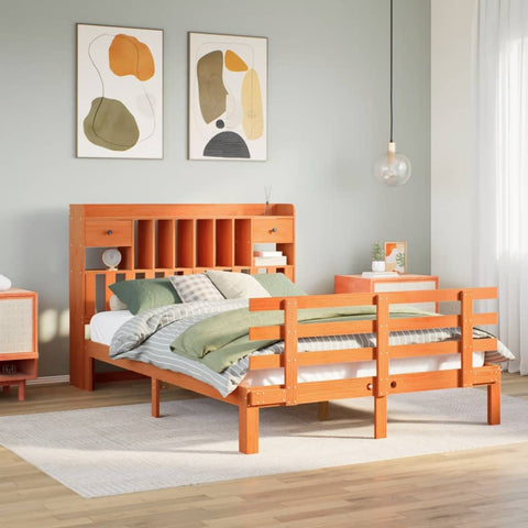 ZNTS Bookcase Bed without Mattress Wax Brown 140x200 cm Solid Wood Pine 3322814