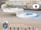 Round rotating coffee table with LED lights, 360&deg rotating tabletop, end table, double-layer sofa N605P387961W